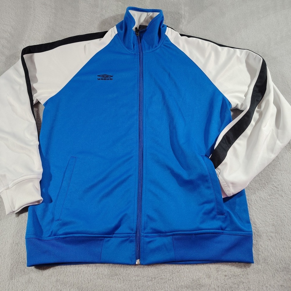 Umbro Track Jacket Men L Blue/White Y2K Soccer Running Stretch Comfort Full Zip